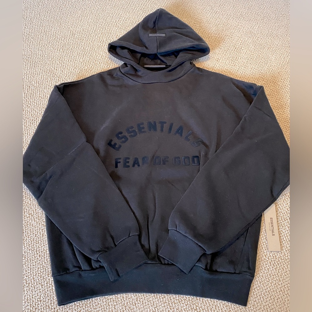 New ESSENTIALS Fear of God Jet Black Arch Logo Hoodie Authentic